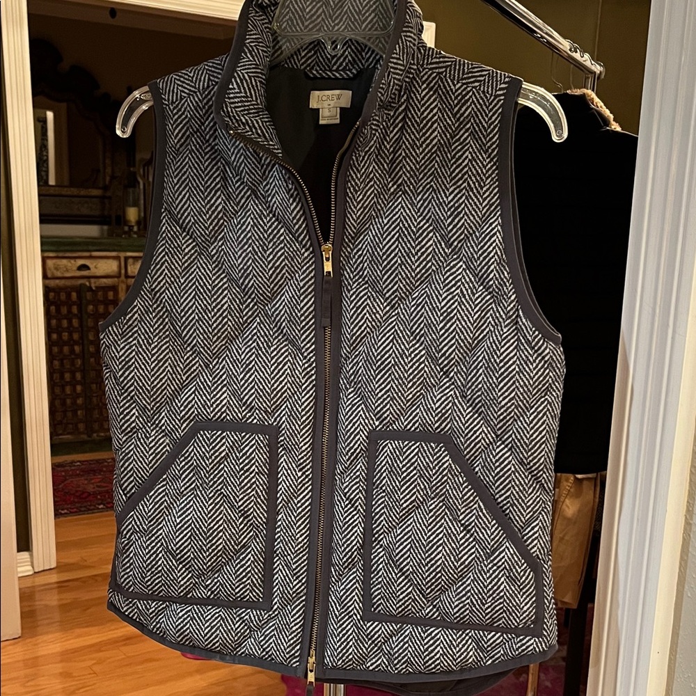 J. Crew Black and White Chevron Vest